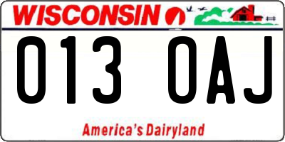 WI license plate 013OAJ