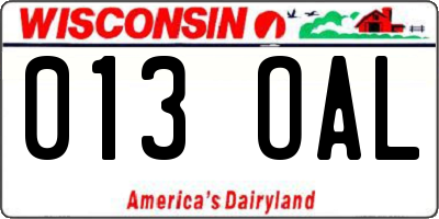 WI license plate 013OAL