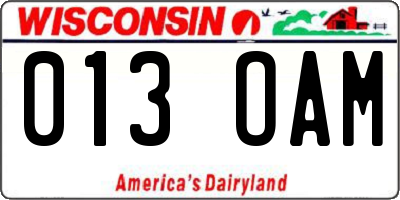 WI license plate 013OAM