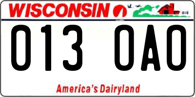 WI license plate 013OAO