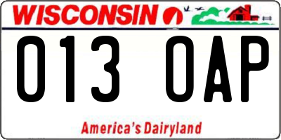 WI license plate 013OAP