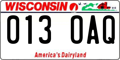 WI license plate 013OAQ