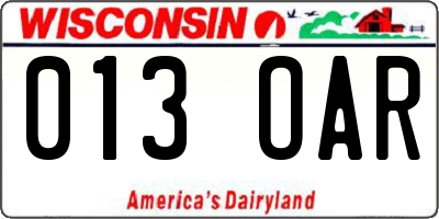WI license plate 013OAR
