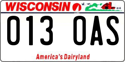 WI license plate 013OAS