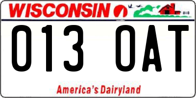 WI license plate 013OAT