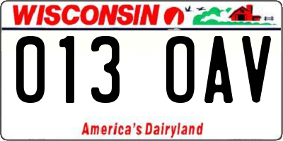 WI license plate 013OAV