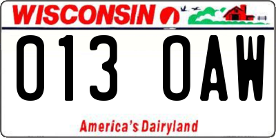 WI license plate 013OAW