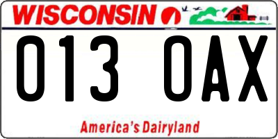 WI license plate 013OAX