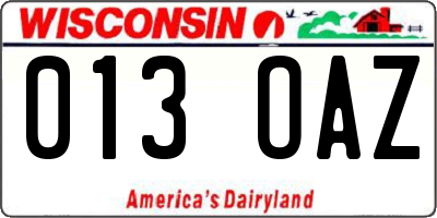 WI license plate 013OAZ
