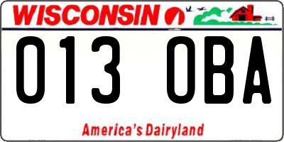 WI license plate 013OBA