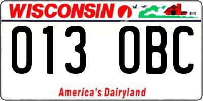 WI license plate 013OBC