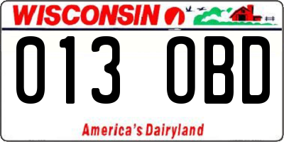 WI license plate 013OBD