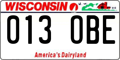 WI license plate 013OBE