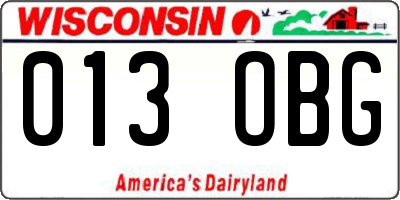 WI license plate 013OBG