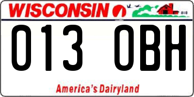 WI license plate 013OBH