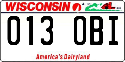 WI license plate 013OBI