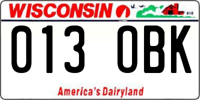 WI license plate 013OBK