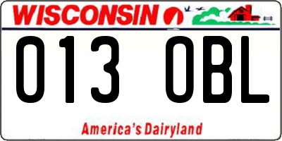 WI license plate 013OBL