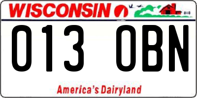 WI license plate 013OBN