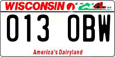 WI license plate 013OBW
