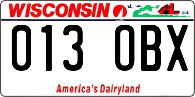 WI license plate 013OBX