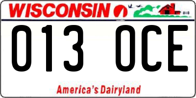 WI license plate 013OCE