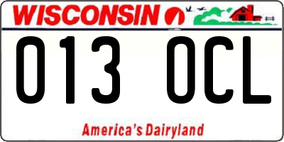 WI license plate 013OCL