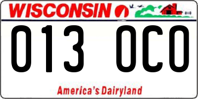 WI license plate 013OCO