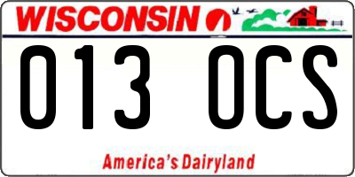 WI license plate 013OCS