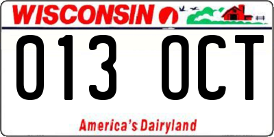 WI license plate 013OCT