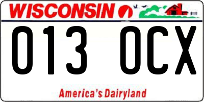 WI license plate 013OCX