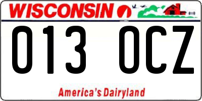 WI license plate 013OCZ