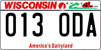 WI license plate 013ODA