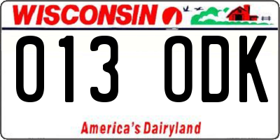 WI license plate 013ODK