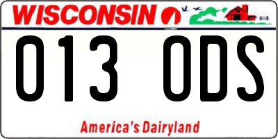 WI license plate 013ODS