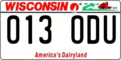WI license plate 013ODU