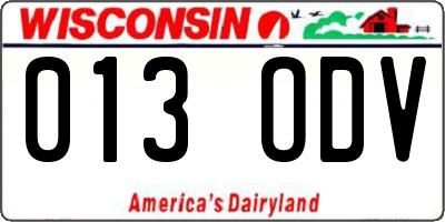 WI license plate 013ODV