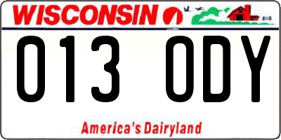WI license plate 013ODY