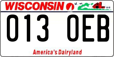 WI license plate 013OEB