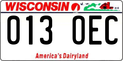 WI license plate 013OEC