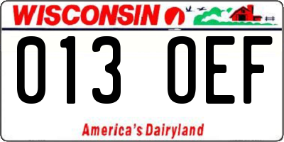 WI license plate 013OEF