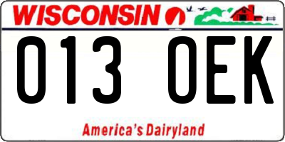 WI license plate 013OEK