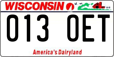 WI license plate 013OET