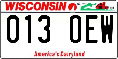 WI license plate 013OEW