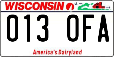 WI license plate 013OFA