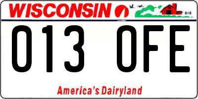 WI license plate 013OFE