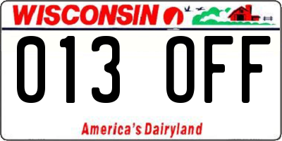 WI license plate 013OFF