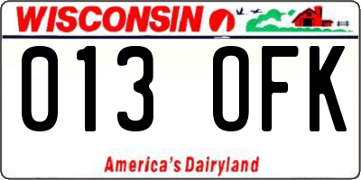 WI license plate 013OFK