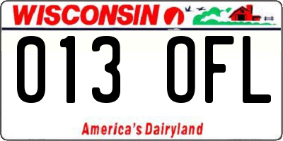WI license plate 013OFL