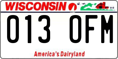 WI license plate 013OFM